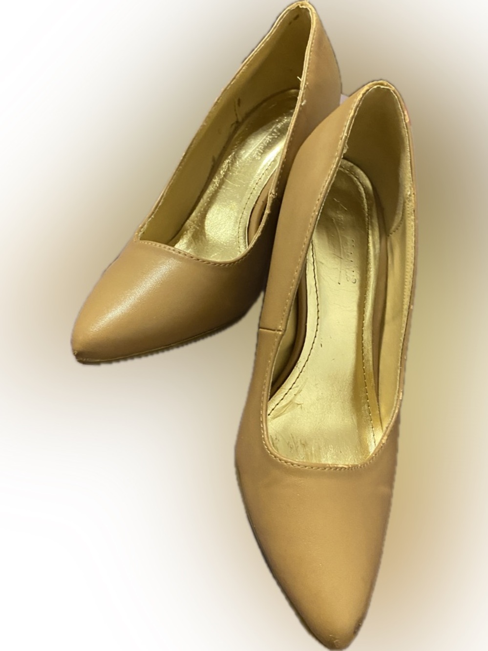 Anne Michelle Tan Mid-Heel Pointed Toe Pumps